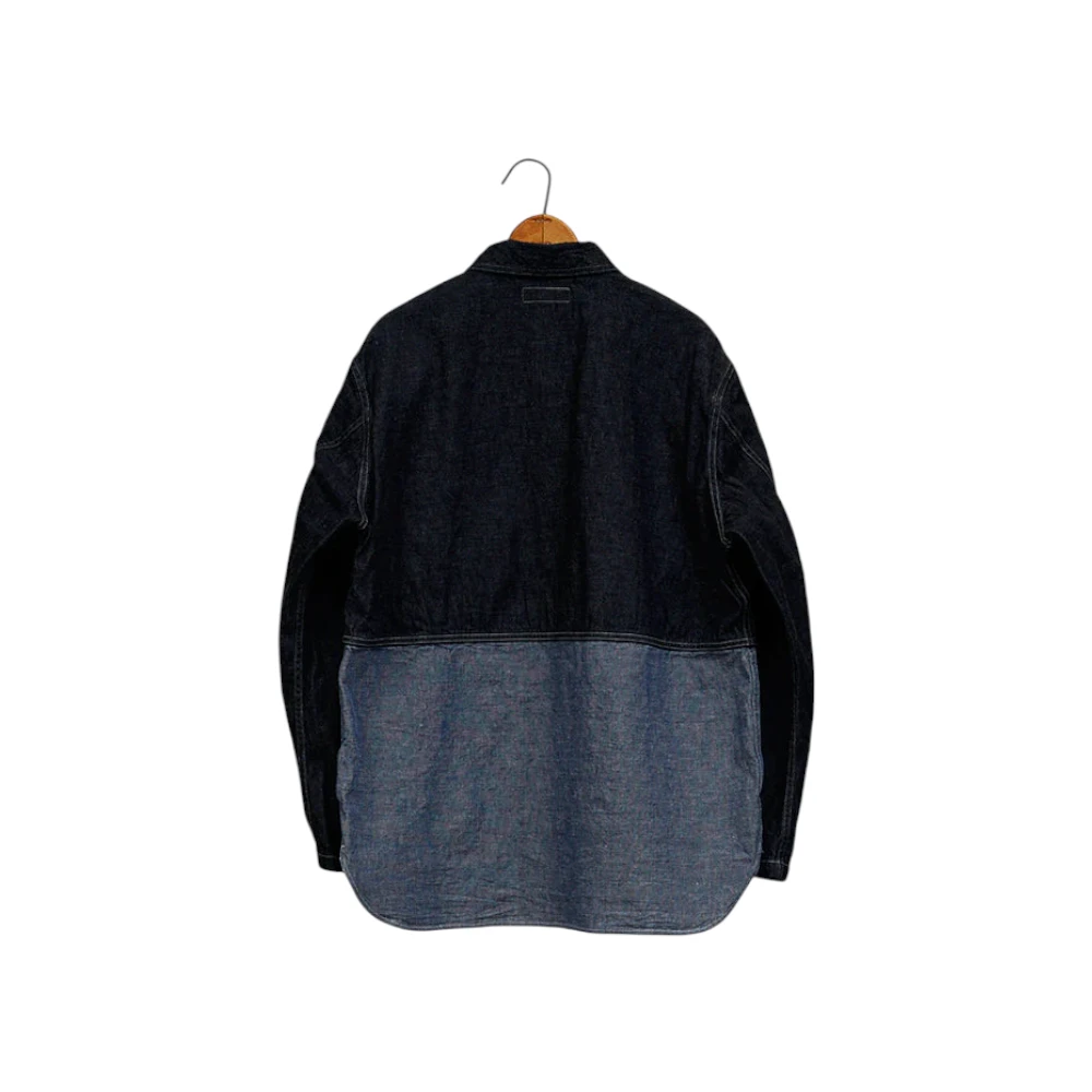 Back view of the Nigel Cabourn Utility Shirt Type 2 10oz Denim Indigo highlighting the back panel construction, stitching, and classic utility proportions for Clothier & Sons.