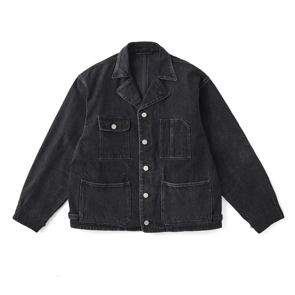 Front view of the Old Joe Cropped Engineering Jacket Graphite showing the cropped silhouette, structured front design, and deep graphite tone for Clothier & Sons.