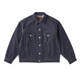 Front view of the Old Joe Curved Flap Jean Jacket Indigo showing the classic denim jacket silhouette, curved flap chest pockets, and rich indigo tone for Clothier & Sons.