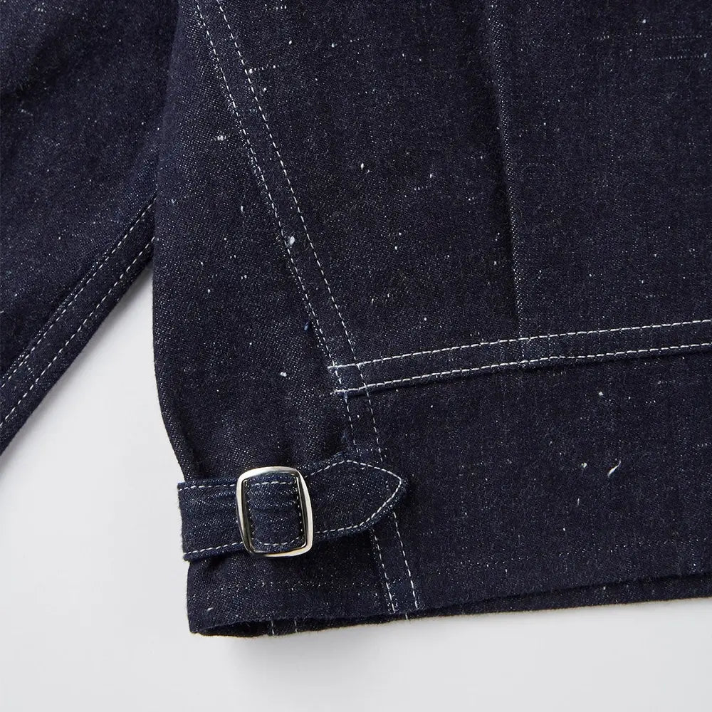 Fabric detail of the Old Joe Erwin Zip Jacket Indigo revealing indigo-dyed fabric texture, weave character, and material depth for Clothier & Sons.
