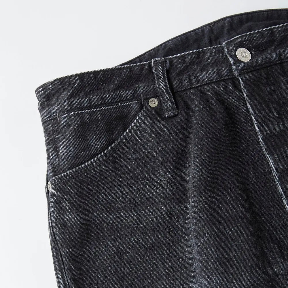 Side profile of the Old Joe Flat-Back Jean Trouser 946 Graphite showing leg shape, rise, and balanced proportions for Clothier & Sons.