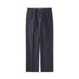 Front view of the Old Joe Saddle Straight Jean Trouser 945 Indigo showing the straight leg silhouette, saddle construction details, and rich indigo tone for Clothier & Sons.