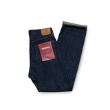 Front view of the Omnigod Clothier & Sons Selvedge One Wash Jeans showing the straight leg silhouette, deep indigo tone, and classic five-pocket design for Clothier & Sons.