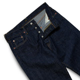 Waist detail of the Omnigod Clothier & Sons Selvedge One Wash Jeans showing waistband construction, belt loops, and stitching finish for Clothier & Sons.