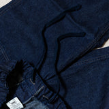 Fabric detail of the Omnigod Men’s 10oz Denim PW Easy Pants Indigo revealing 10oz denim texture, weave character, and depth of indigo color for Clothier & Sons.