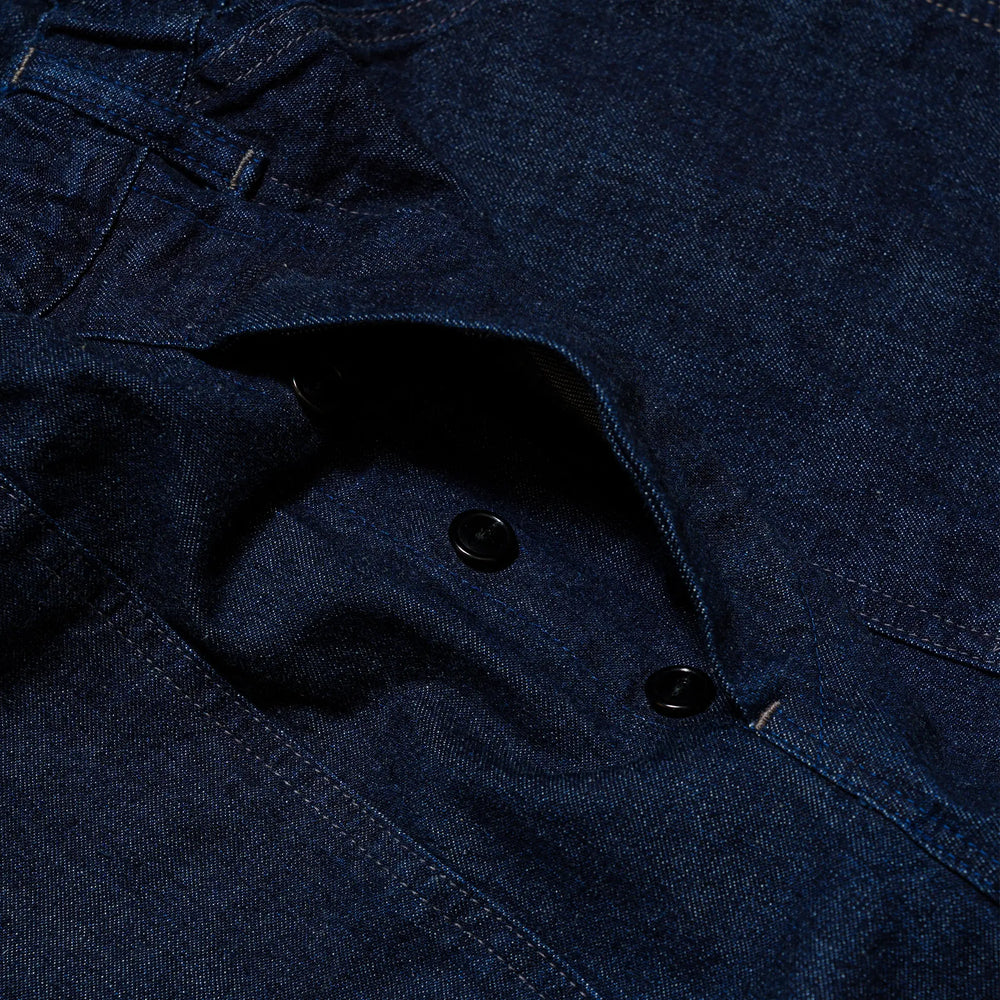 Fabric detail of the Omnigod Men’s 10oz Denim PW Easy Pants Indigo revealing 10oz denim texture, weave character, and depth of indigo color for Clothier & Sons.