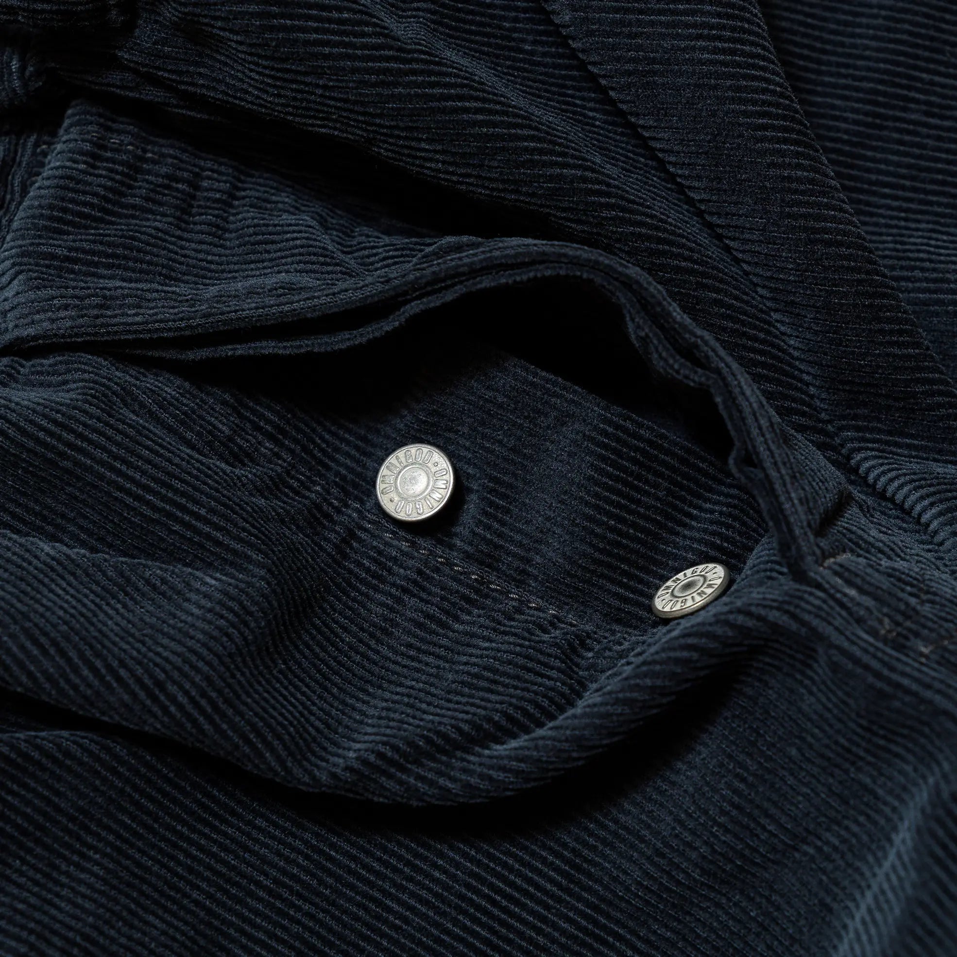 Fabric detail of the Omnigod Men’s 14W Corduroy 5-Piece Easy Loose Jeans Gray revealing wide-wale corduroy texture, soft hand feel, and neutral gray coloration for Clothier & Sons.