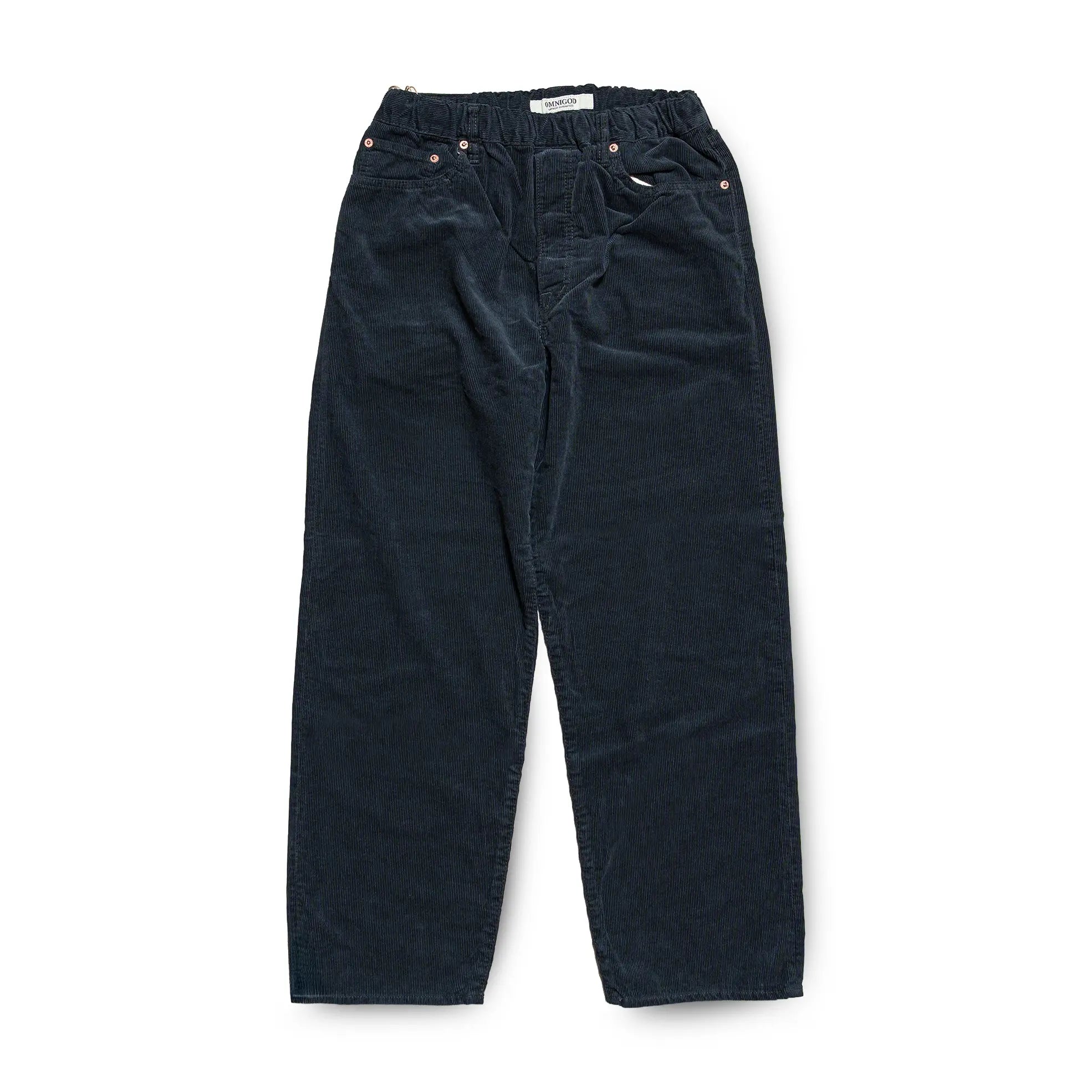 Front view of the Omnigod Men’s 14W Corduroy 5-Piece Easy Loose Jeans Gray showing the relaxed straight silhouette, neutral gray tone, and classic five-pocket design for Clothier & Sons.