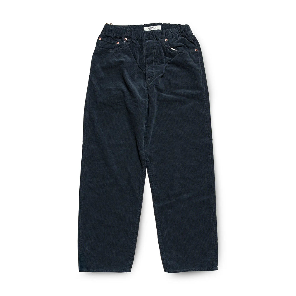 Front view of the Omnigod Men’s 14W Corduroy 5-Piece Easy Loose Jeans Gray showing the relaxed straight silhouette, neutral gray tone, and classic five-pocket design for Clothier & Sons.