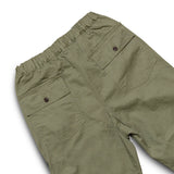 Back view of the Omnigod Men’s Herringbone Easy Baker Pants Olive highlighting rear pocket placement, relaxed fit, and subtle herringbone texture for Clothier & Sons.