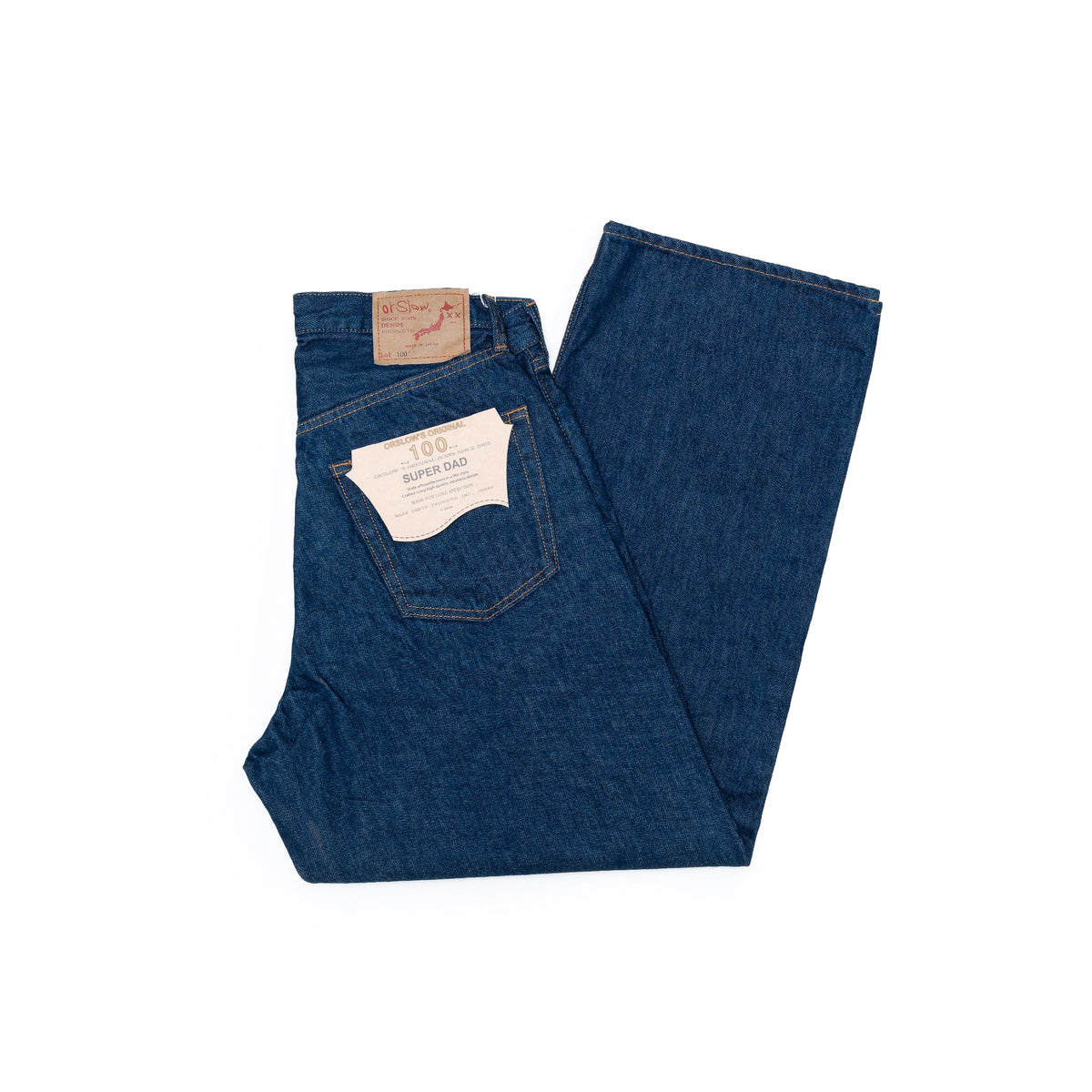 กางเกงยีนส์ orSlow 100 Super Dad’s Fit รุ่น One Wash ผลิตในญี่ปุ่นจากผ้าเดนิมฟอกอ่อน ทรงหลวมขาตรงให้ลุควินเทจที่สวมใส่สบายและดูเท่ในทุกมุมมอง