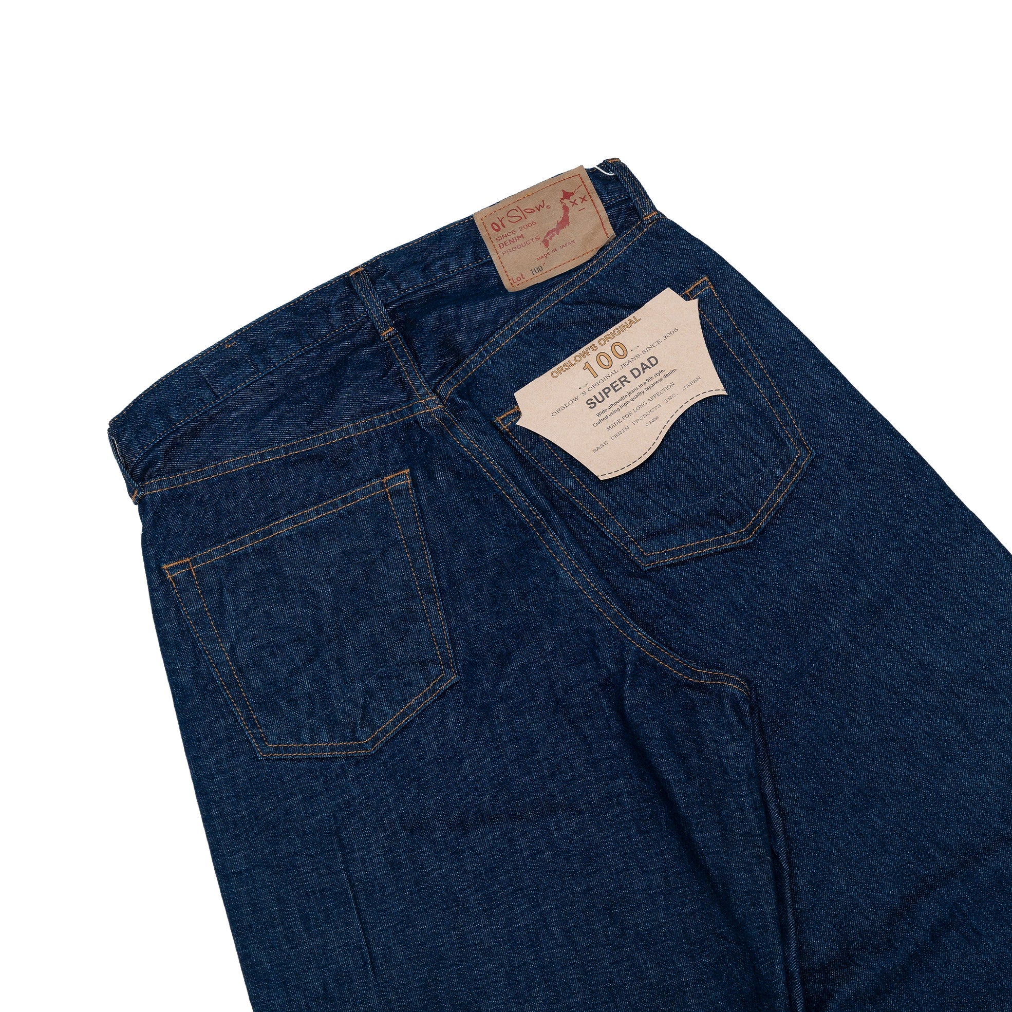 รายละเอียดกระดุมและตะเข็บของ orSlow 100 Super Dad’s Fit Denim Pants One Wash แสดงความประณีตของการเย็บและวัสดุคุณภาพตามแบบฉบับญี่ปุ่น