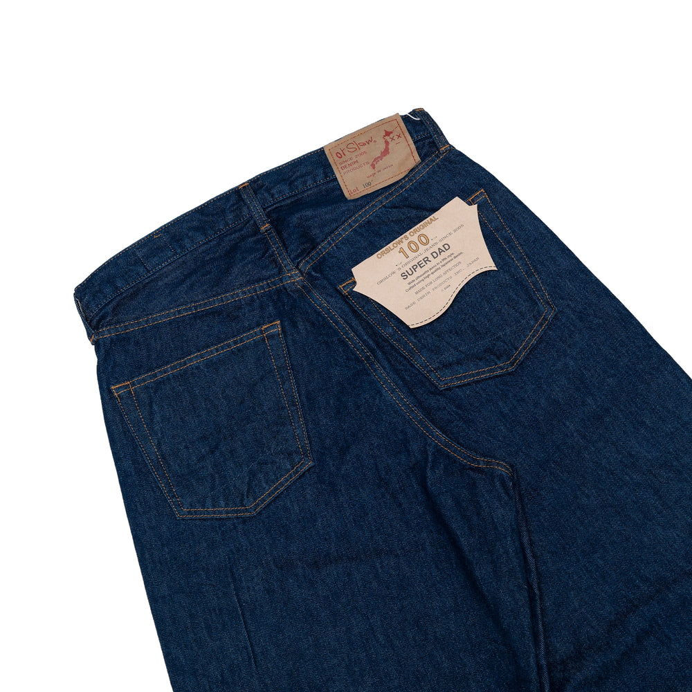 รายละเอียดกระดุมและตะเข็บของ orSlow 100 Super Dad’s Fit Denim Pants One Wash แสดงความประณีตของการเย็บและวัสดุคุณภาพตามแบบฉบับญี่ปุ่น