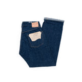 Orslow 105XX The 1950s Selvedge Denim One Wash ยีนส์ทรงตรง ผ้าริมญี่ปุ่น สีอินดิโกะเข้ม มองเห็นป้ายหนังด้านหลัง