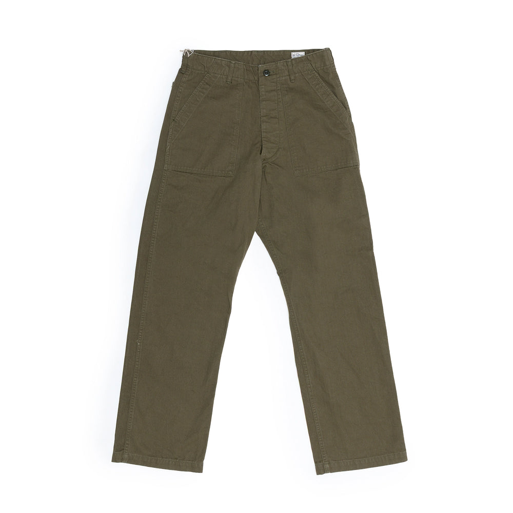 กางเกง orSlow V5002 Herringbone Vintage Fit Fatigue Pants สี Army Green ผลิตในญี่ปุ่นจากผ้า Herringbone เนื้อแน่น กระเป๋าหน้าทรงเหลี่ยมใหญ่ ทรงหลวมแบบวินเทจ