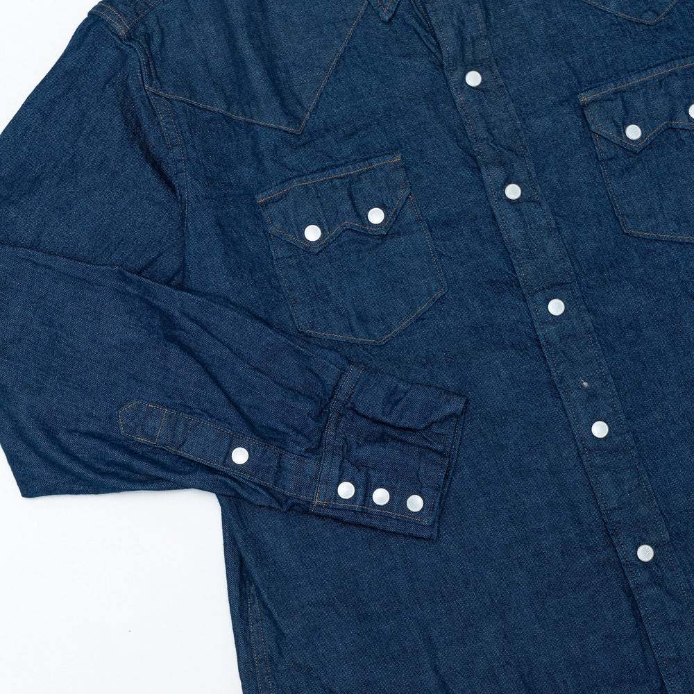 เสื้อเชิ้ตยีนส์ orSlow Western Shirt รุ่น One Wash ผ้าเดนิมสีน้ำเงินเข้ม ฟอกอ่อนเล็กน้อย กระดุมสแน็ปสไตล์วินเทจ ผลิตในญี่ปุ่น