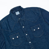 เสื้อเชิ้ตยีนส์ orSlow Western Shirt รุ่น One Wash ผ้าเดนิมสีน้ำเงินเข้ม ฟอกอ่อนเล็กน้อย กระดุมสแน็ปสไตล์วินเทจ ผลิตในญี่ปุ่น