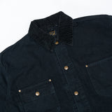 รายละเอียดปกแบบ Shawl Collar ของ orSlow Jacket สี Black แสดงพื้นผ้าและงานเย็บที่ละเอียดอ่อน