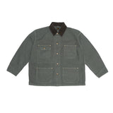 รายละเอียดปกแบบ Shawl Collar ของ orSlow Jacket สี Army Green แสดงพื้นผ้าและงานเย็บที่ละเอียดอ่อน