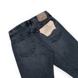 Close-up of the back pocket on the Orslow 105 Selvedge Black Stonewashed jeans showing pocket stitching, denim texture, and stonewashed character.