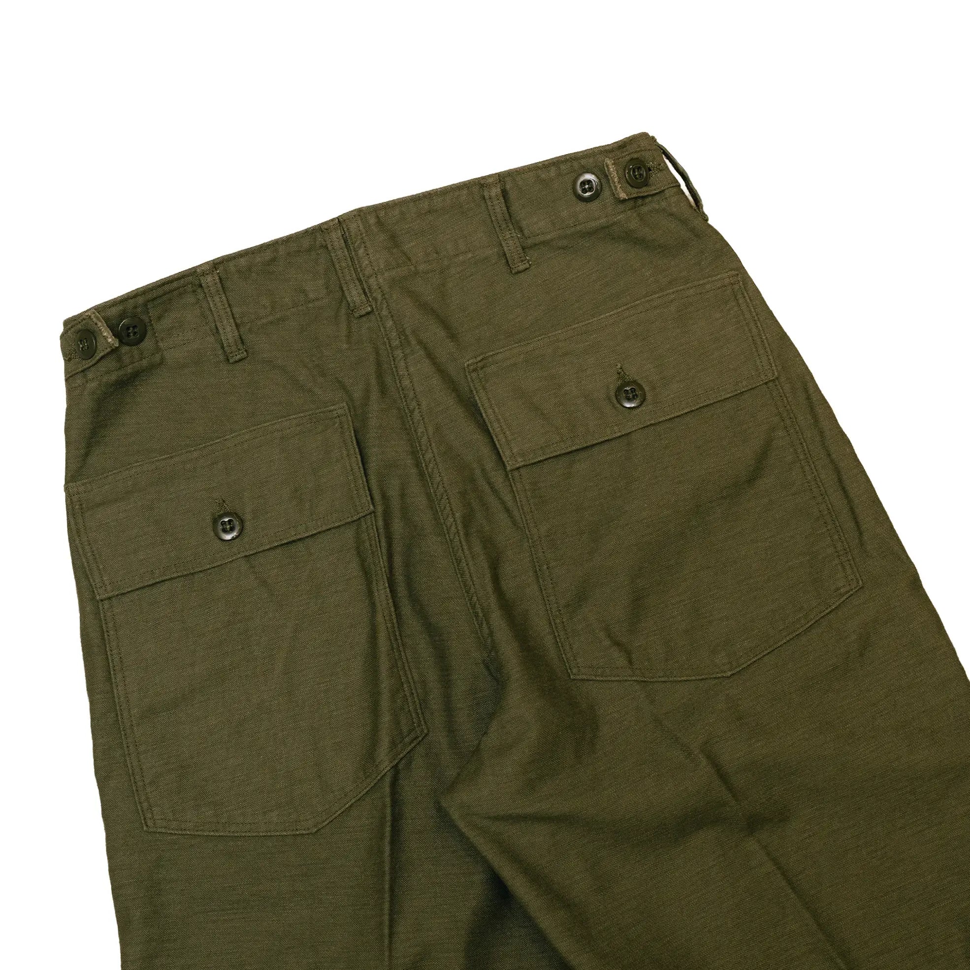 orslow v5002 fatigue pants dark olive back pocket detail