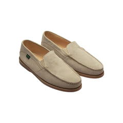 Side view of the Paraboot Cassis Taupe highlighting the slip-on design, elastic side panels, and lightweight summer construction for Clothier & Sons.