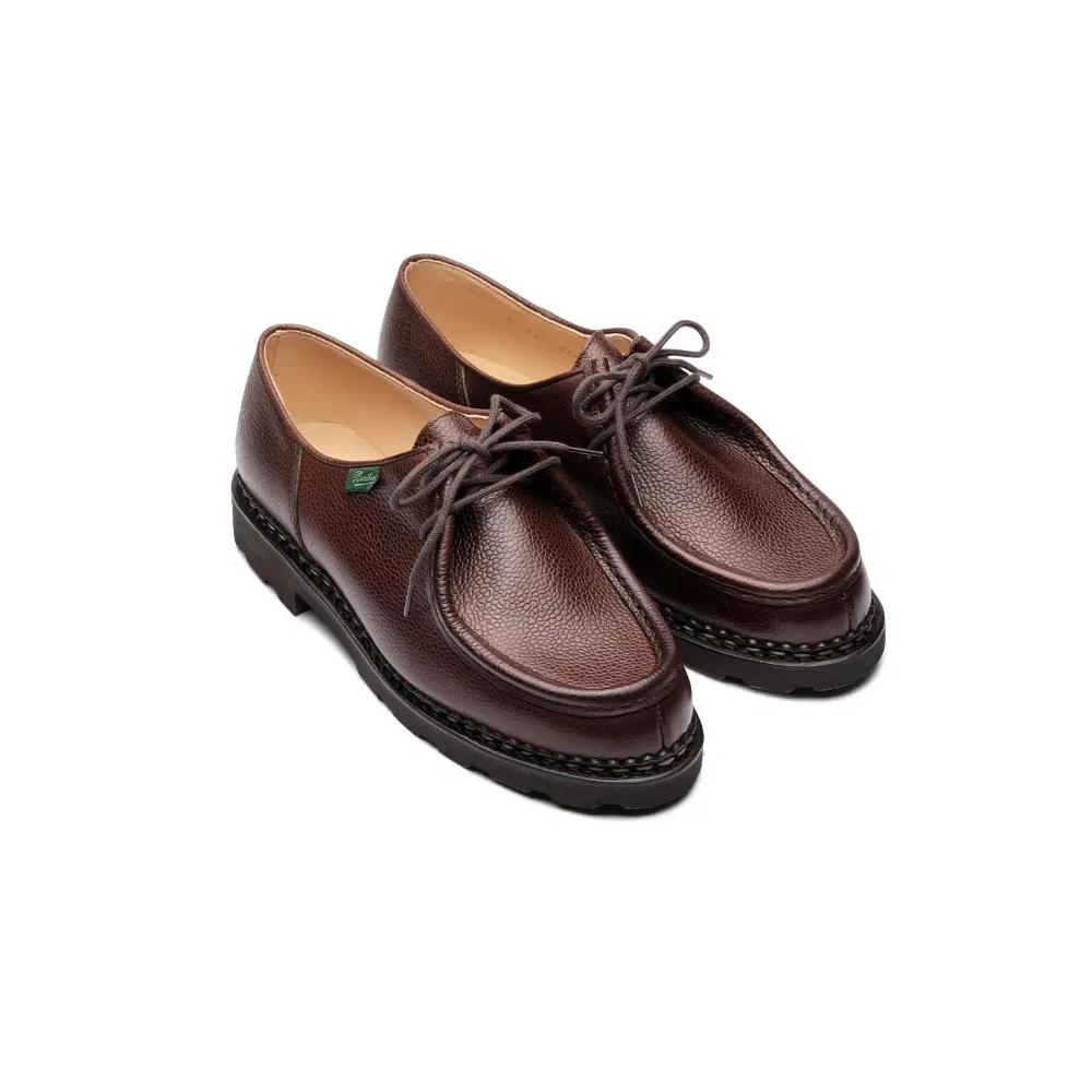 paraboot michael ii marron grain apron toe detail