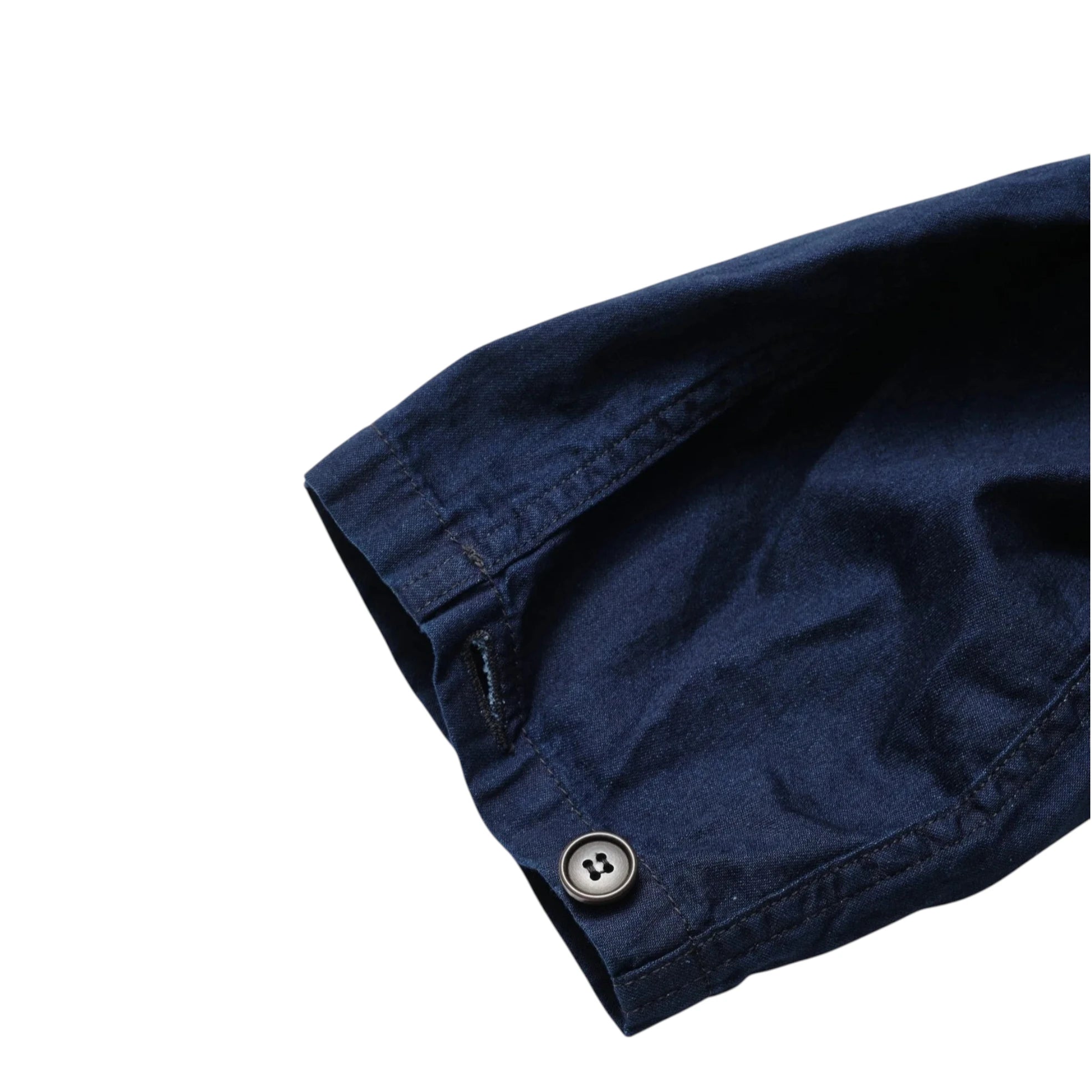 Cuff detail of the Post O’Alls 12006-VTI Walkabout Vintage Twill Indigo showing buttoned cuff construction, reinforced stitching, and indigo vintage twill texture for Clothier & Sons.
