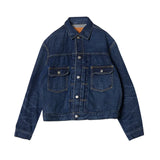 Front view of the Remi Relief 13oz 1954xx Denim 2nd Jacket Blue showing the classic 2nd-type silhouette, chest pockets, and clean blue denim tone.