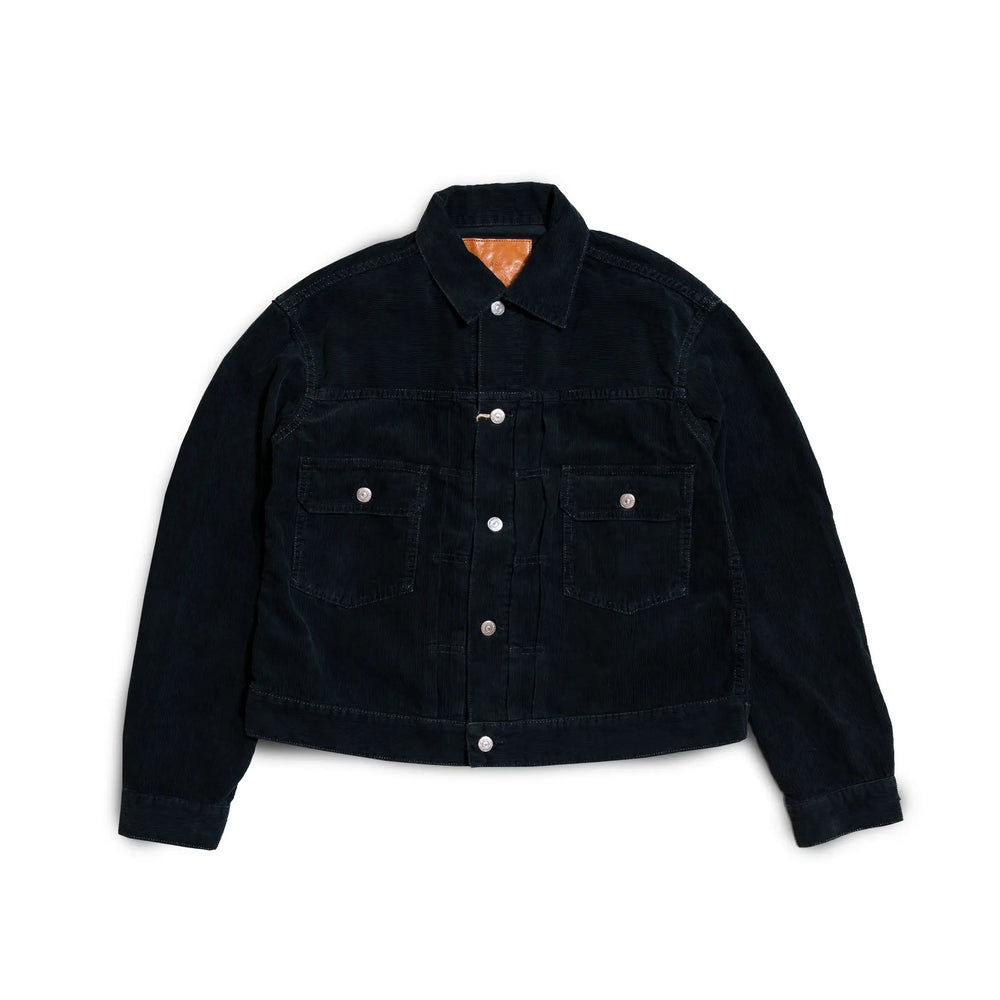 Front view of the Remi Relief 14W Corduroy 2nd Jacket in Black highlighting its vintage-inspired silhouette and premium corduroy craftsmanship for Clothier & Sons.
