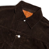 Collar detail of the Remi Relief 14W Corduroy 2nd Jacket in Brown showing stitching, shape, and refined Japanese craftsmanship for Clothier & Sons.