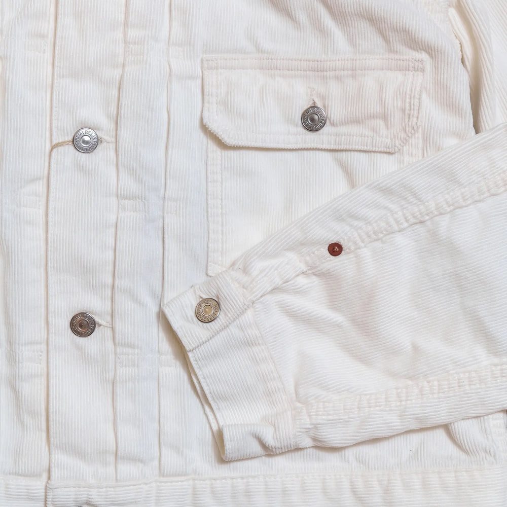Pocket and stitching detail of the Remi Relief 14W Corduroy 2nd Jacket in Off White highlighting precise construction and workmanship for Clothier & Sons.