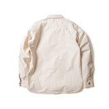 Seuvas 8oz Canvas Flap Work Shirt in natural, back view with shoulder yoke detail.