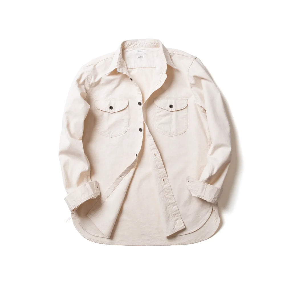 Seuvas 8oz Canvas Flap Work Shirt in natural, flat-lay view showing full garment.