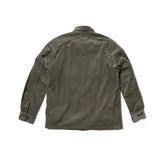 Seuvas Corduroy CPO Shirt in sage, back view with shoulder yoke detail.