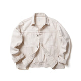 Seuvas Herringbone Trucker Jacket in natural, flat-lay view showing full garment.