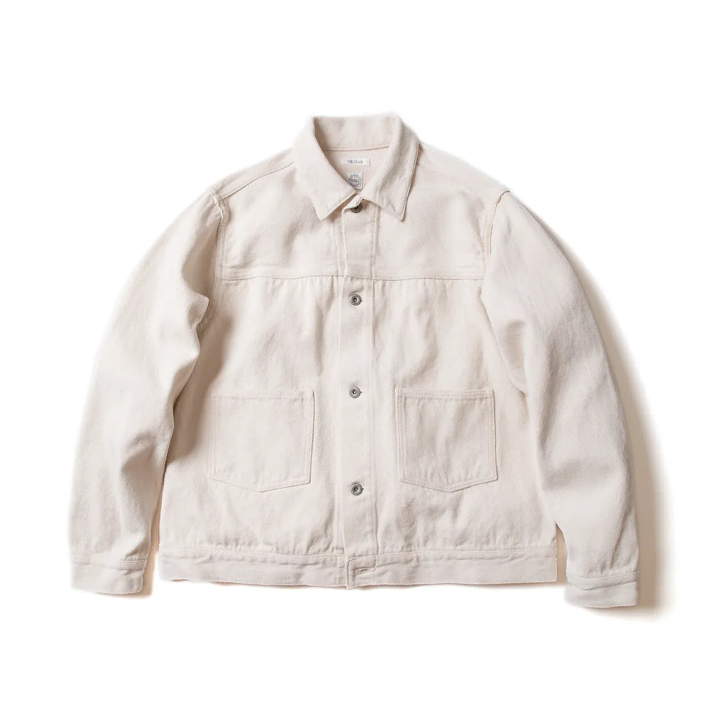 Seuvas Herringbone Trucker Jacket in natural, front view on mannequin.