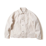 Seuvas Herringbone Trucker Jacket in natural, front view on mannequin.