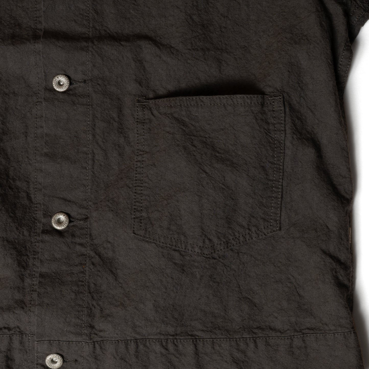 Seuvas L/C Trucker Jacket Charcoal Chest Pocket Detail