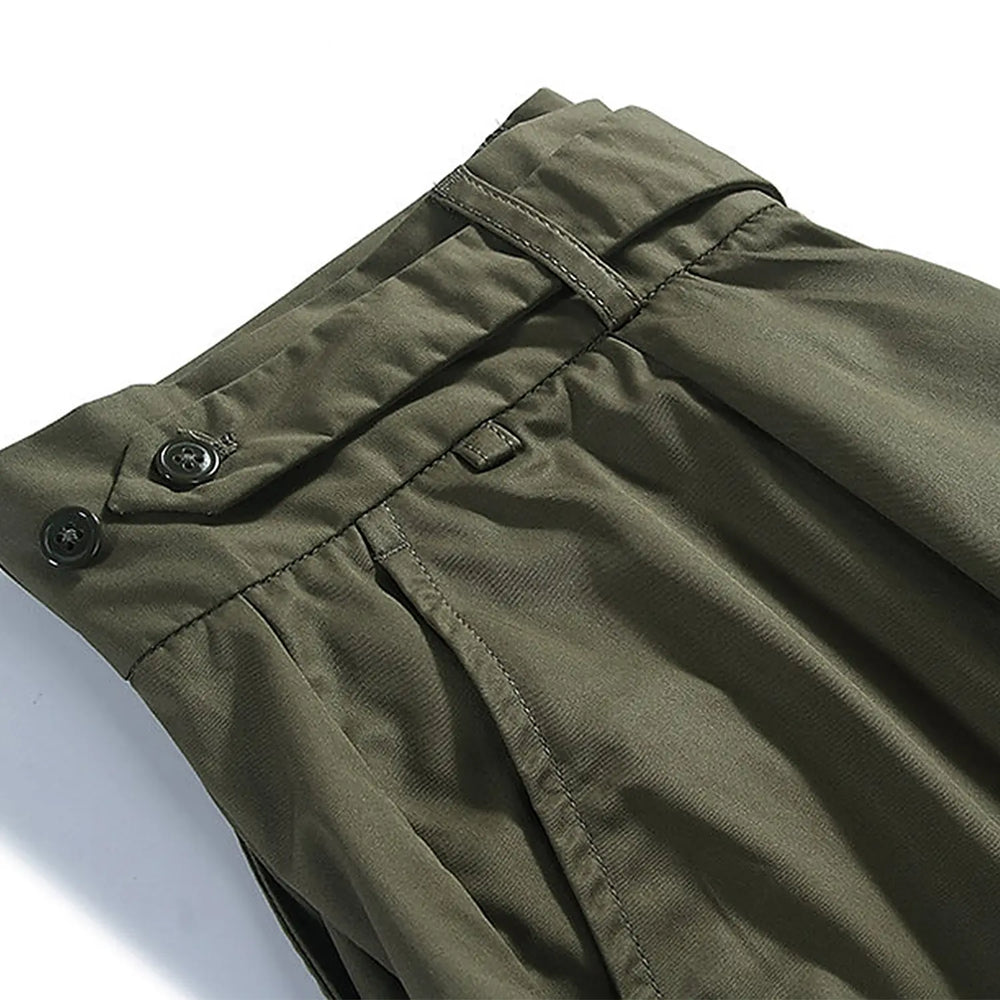 Pleat detail of the Standard Types Pleated Chino Shorts Green highlighting front pleats and clean tailoring for Clothier & Sons.