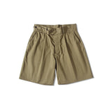 Front view of the Standard Types Pleated Chino Shorts Khaki showing the pleated front design, clean silhouette, and classic khaki tone for Clothier & Sons.