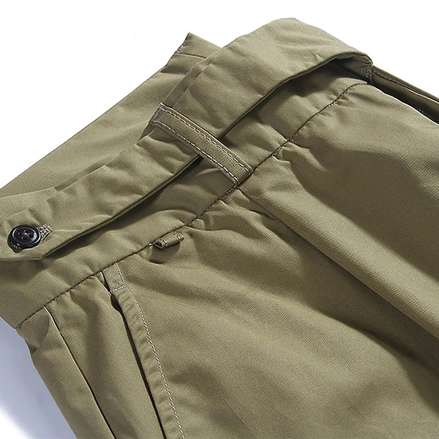 Pleat detail of the Standard Types Pleated Chino Shorts Khaki highlighting front pleats and clean tailoring for Clothier & Sons.
