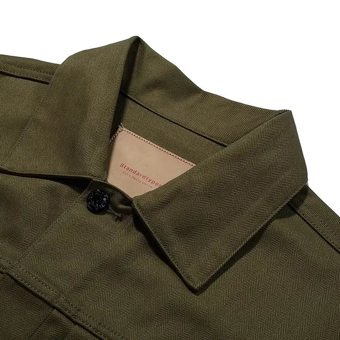 Standard Types ST117 WWII Type 1 Jacket HBT Green Collar Detail