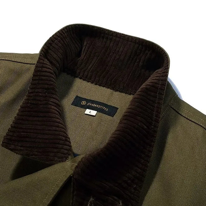 Standard Types ST121 Swedish Jacket HBT Green Collar Detail
