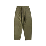 Front view of the StandardTypes ST040 Naval Trousers HBT Green showing the wide leg silhouette, button front design, and military-inspired construction for Clothier & Sons.