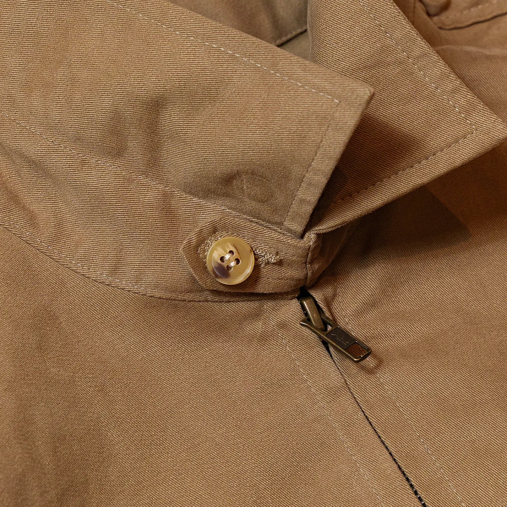 Collar detail of the Sugar & Co. SGR-JK26 Baby’s Chino Jacket Beige showing collar shape, stitching, and refined casual finishing for Clothier & Sons.