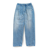 Front view of the Sugar & Co. SGR-S01U Gentle Pants 70s Wash Indigo showing a relaxed silhouette, softly faded indigo tone, and vintage-inspired wash for Clothier & Sons.