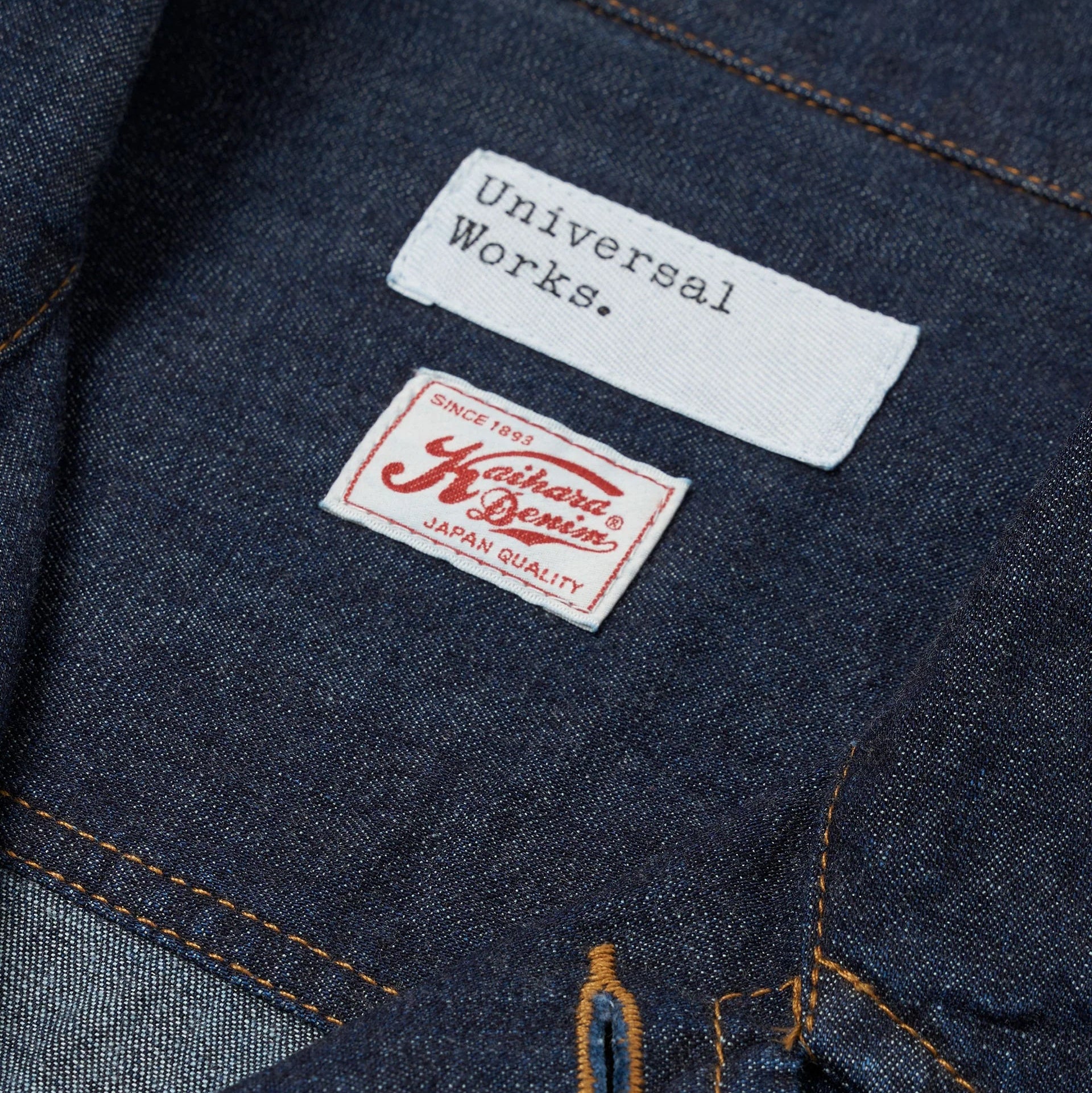 Universal Works Kaihara LT WT Denim Jungle Jacket Indigo Brand Label Detail