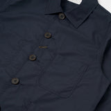 Universal Works Recycled Polytech Bakers Jacket Navy Collar Detail