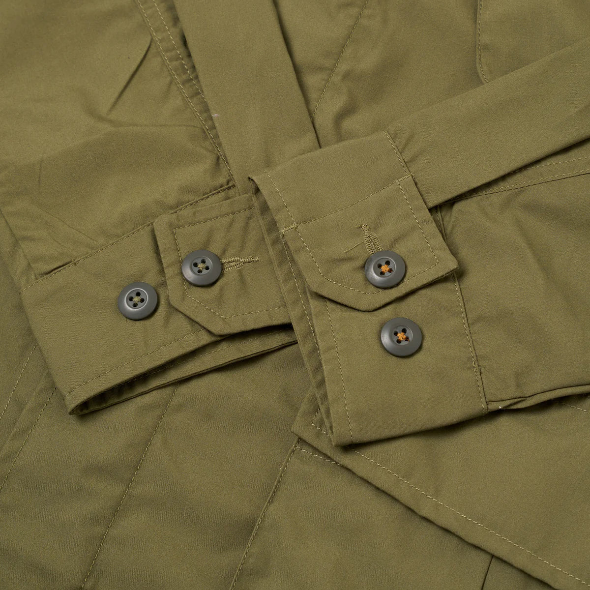 Universal Works Recycled Polytech Jungle Jacket Olive Button Detail